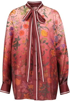 Damen Bluse aus Seidentwill mit Halsschleife FLORA DEGRADE