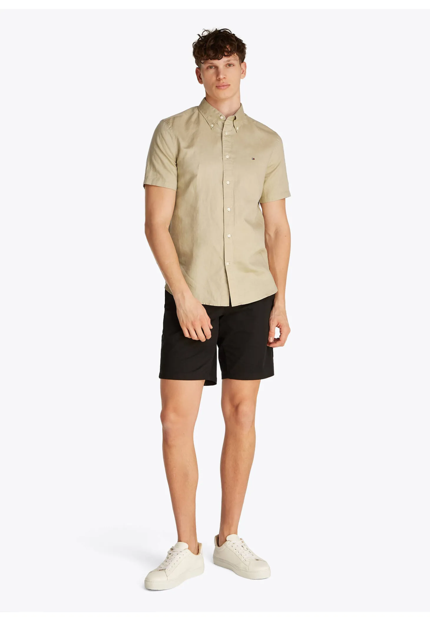 Herren Hemd mit Leinen LINEN BLEND SOLID SS RF SHIRT