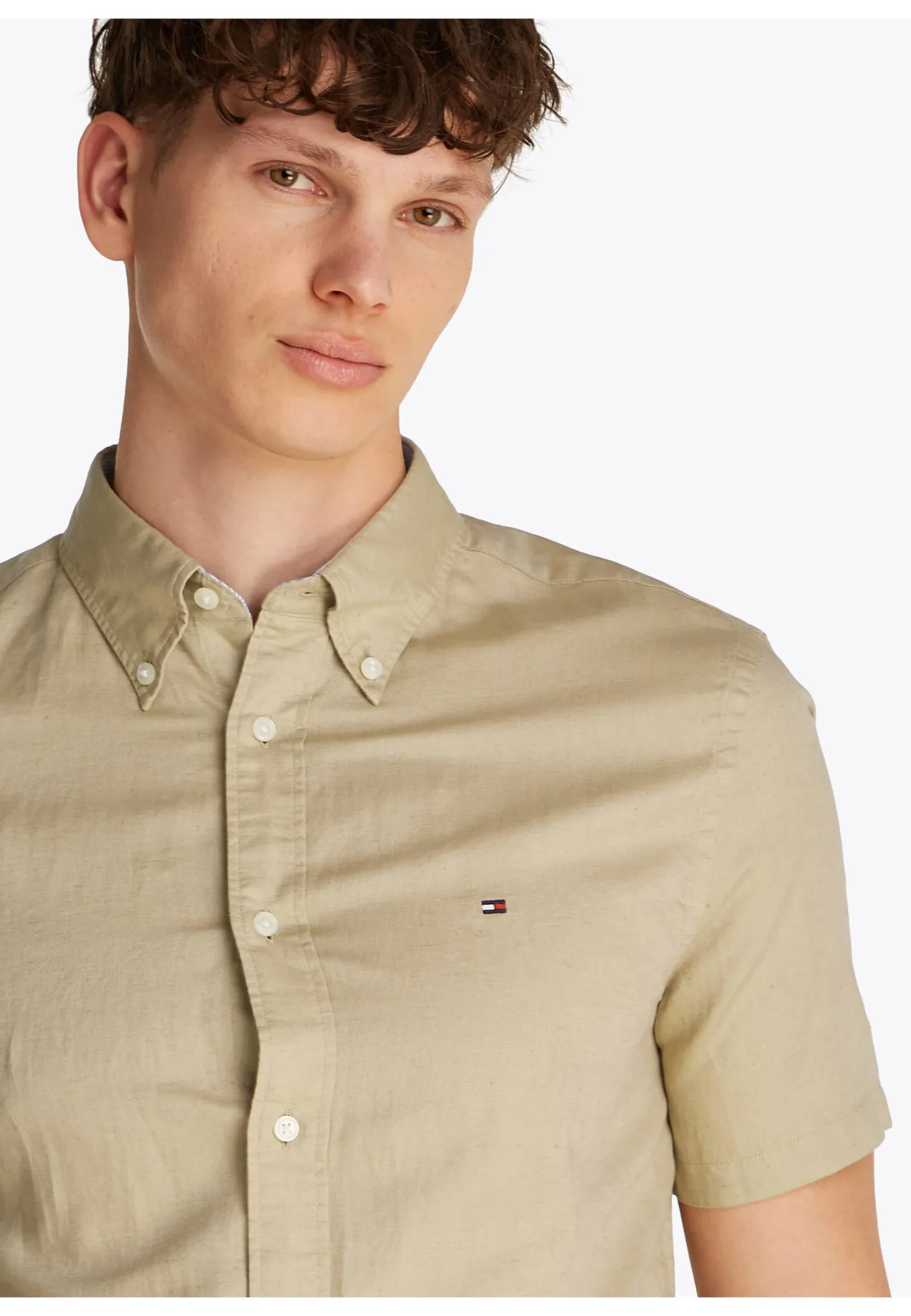 Herren Hemd mit Leinen LINEN BLEND SOLID SS RF SHIRT